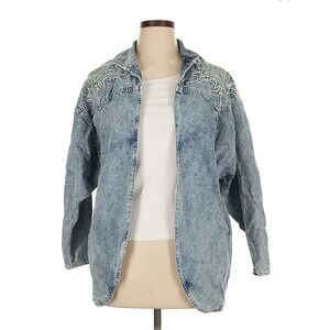 Tina Woo for Mass Vtg 80s 1980s Acid Wash Denim Jacket Embellished Western Sz XL
